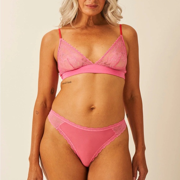 Elegant Pink Lace Bralette and Panty Set Size S
